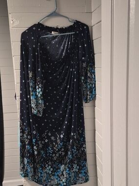 Women’s Navy Floral Midi Dress with Blue Print
